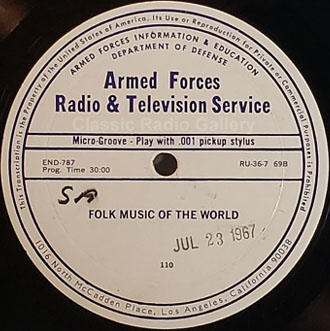 Folk Music of the World radio transcription disc
